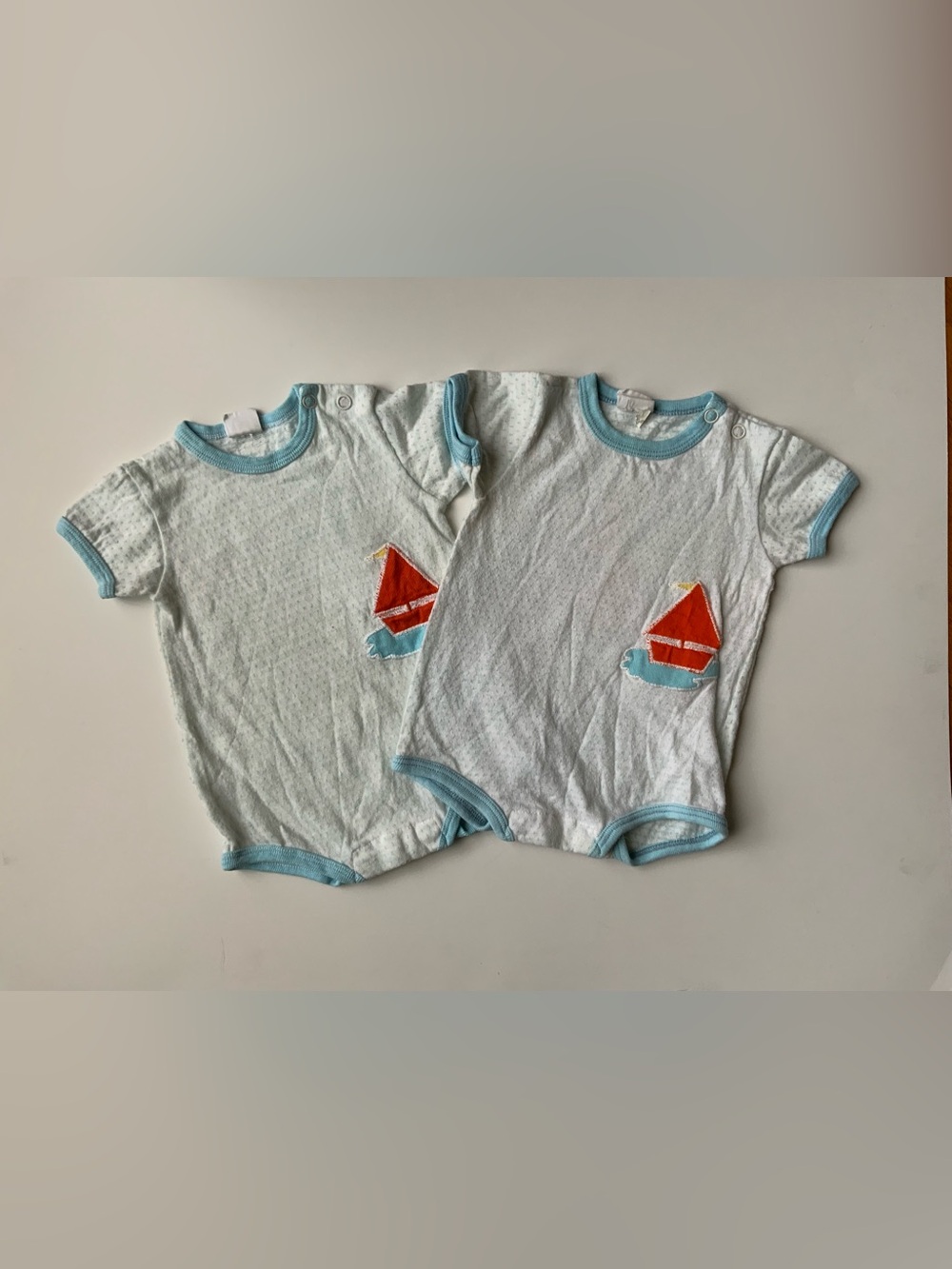 Carter's White One-Piece Bodysuits with Light Blue Trim and Red Boat Appliqués